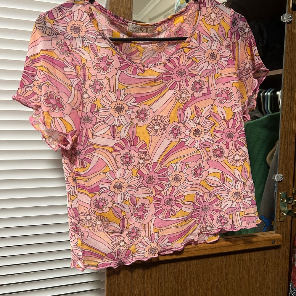 Floral Pink and Yellow Women's Top